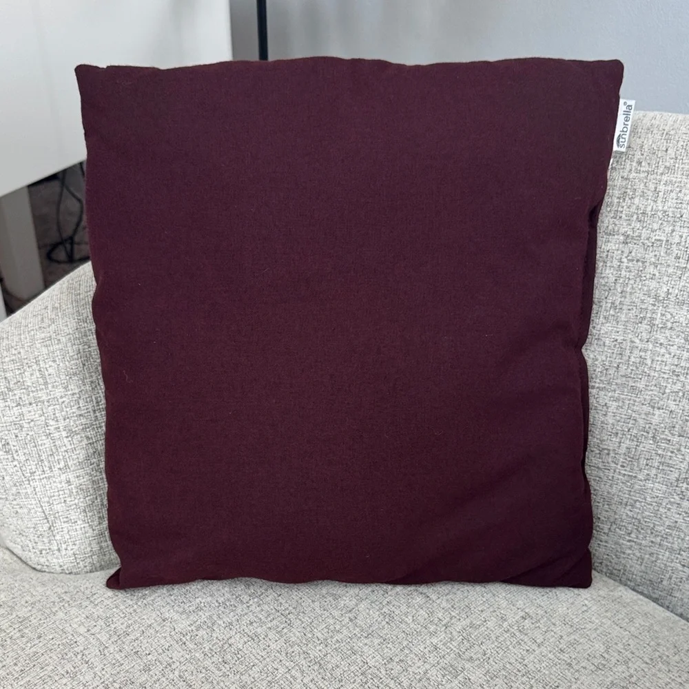Pair of outdoor Sunbrella Burgundy Accent Throw Pillows - Neutral Style